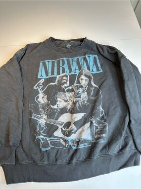 Nirvana Graphic Crewneck Sweater - Charcoal with Blue Print